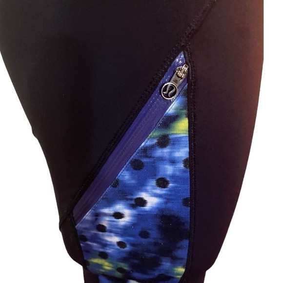 Lululemon Rain-On Train-On Women's Black Blue Full Length Leggings Size 8 - Picture 5 of 13